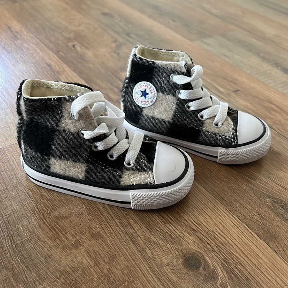 Baby Converse Chuck Taylor All Star’s, Off-white and Black Gingham, Size: 4